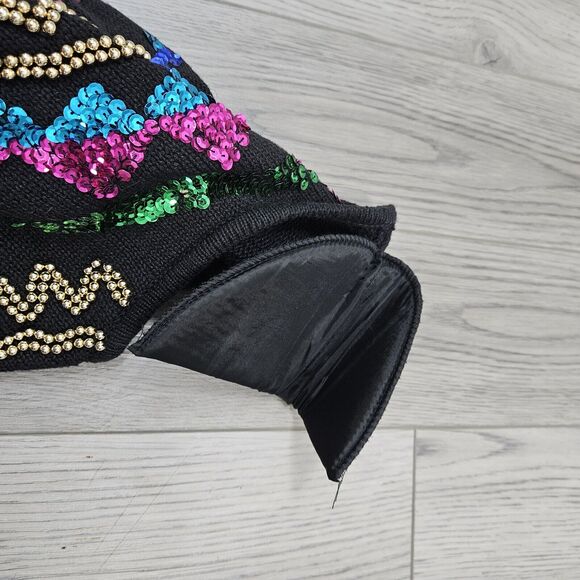 Vintage 80s MARNIE WEST Black Knit Sweater Sequins/beads Abstact Womens Size Med - Picture 6 of 8